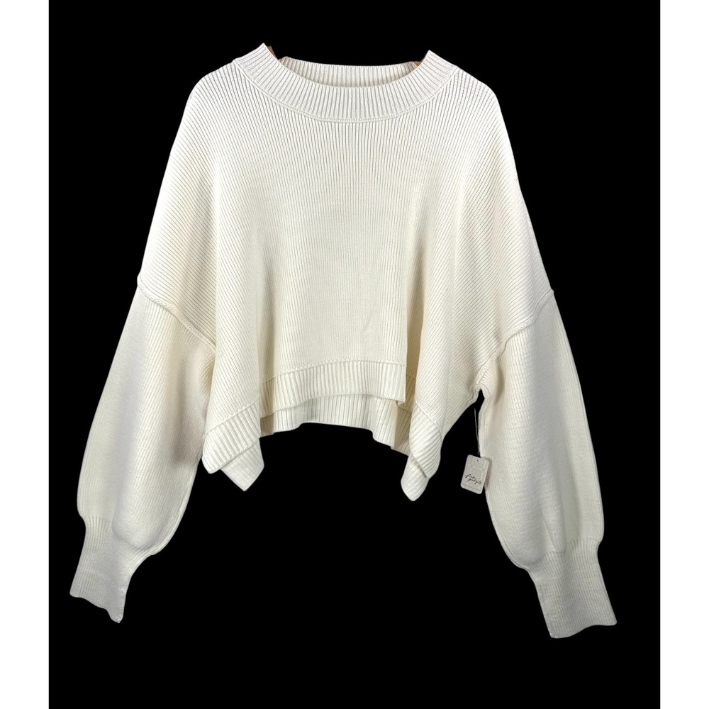 Free People easy street crop Sweater sz XL cream Ribbed Cropped oversized boho